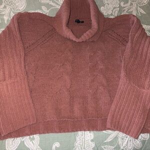 Cozy Cable Knit Turtleneck Sweater - Mauve S